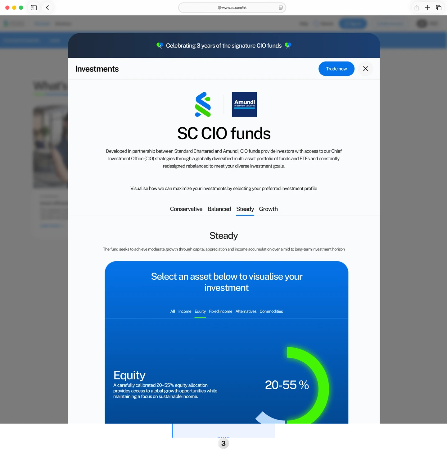 bottom sheet showing details about the CIO funds by standard chartered.